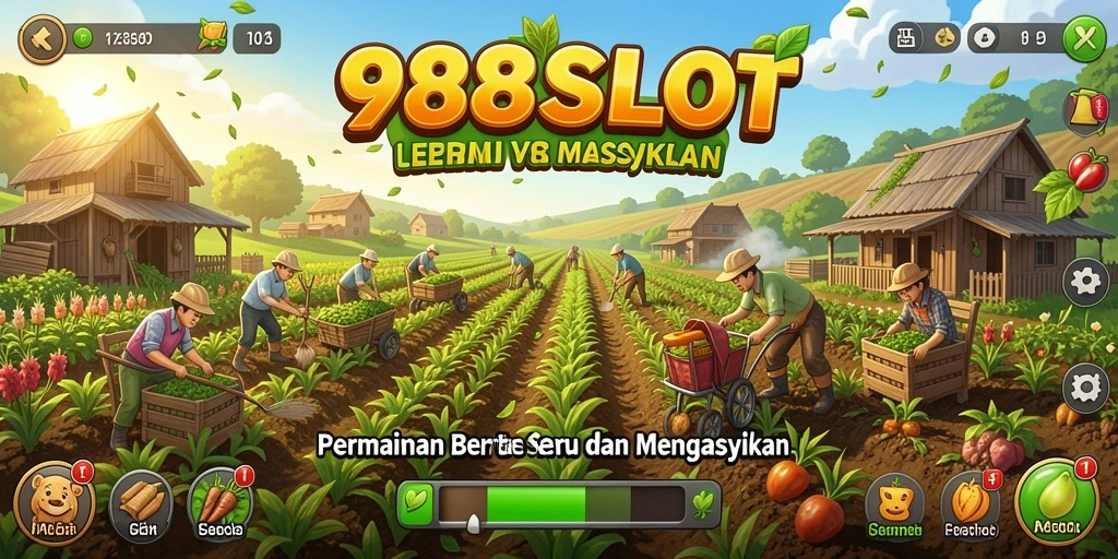 Tampilan gameplay yang seru dalam 988SLOT dengan aktivitas bertani.