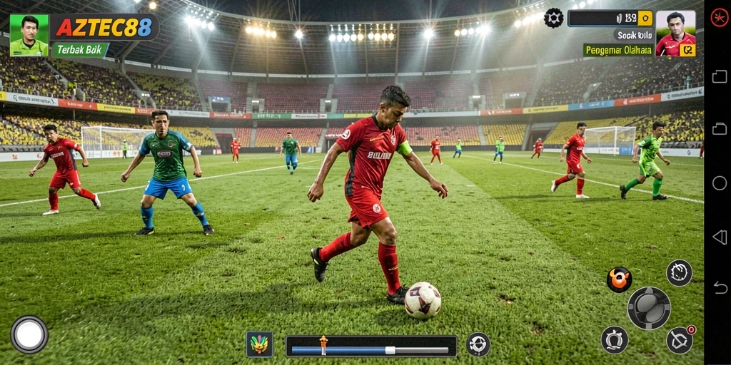 Tampilan gameplay sepak bola yang seru dalam AZTEC88.