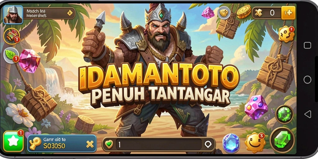 Screenshot IDAMANTOTO menunjukkan gameplay Match-3 yang seru dan penuh warna.