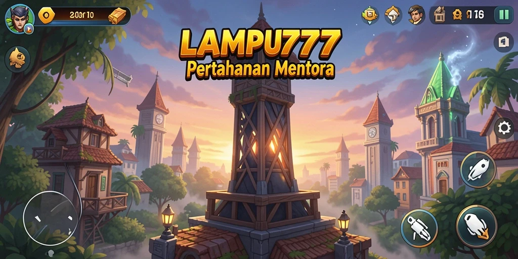 Tampilan gameplay LAMPU777 menampilkan strategi serangan menara yang canggih.