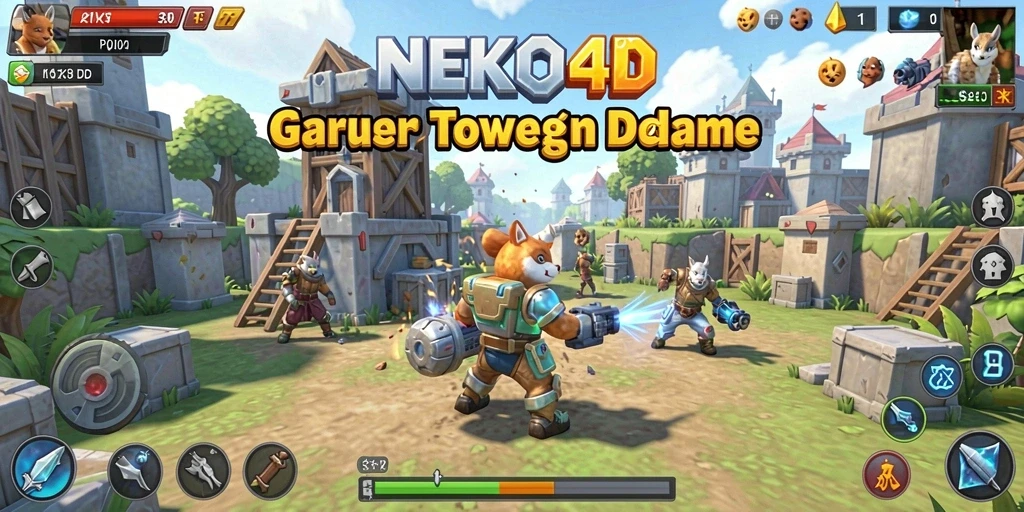 Tampilan gameplay seru di NEKO4D dengan strategi menara pertahanan.