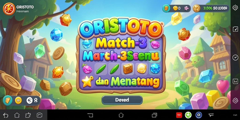 Tampilan gameplay Match-3 ORISTOTO dengan grafis yang cerah dan menarik.