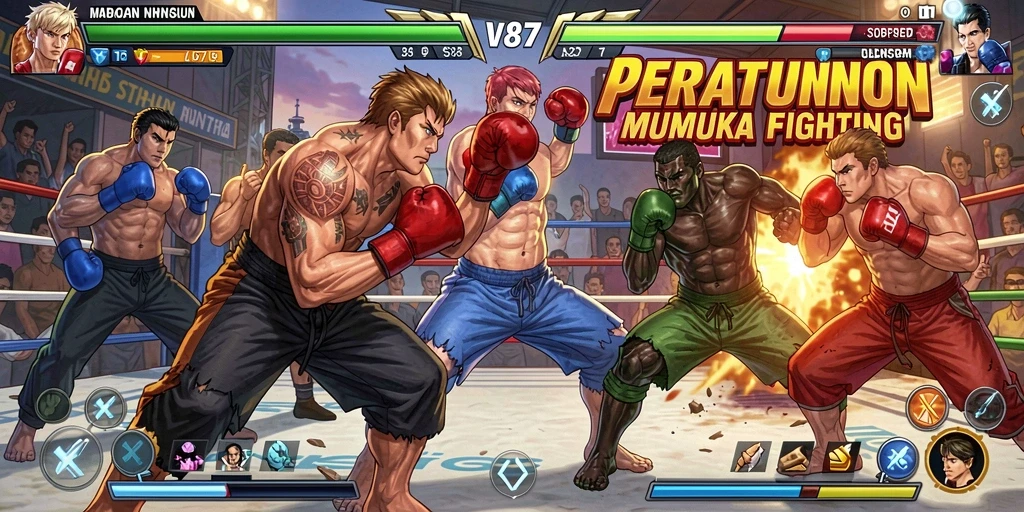 Screenshot menunjukkan pertarungan seru antara karakter di V87.